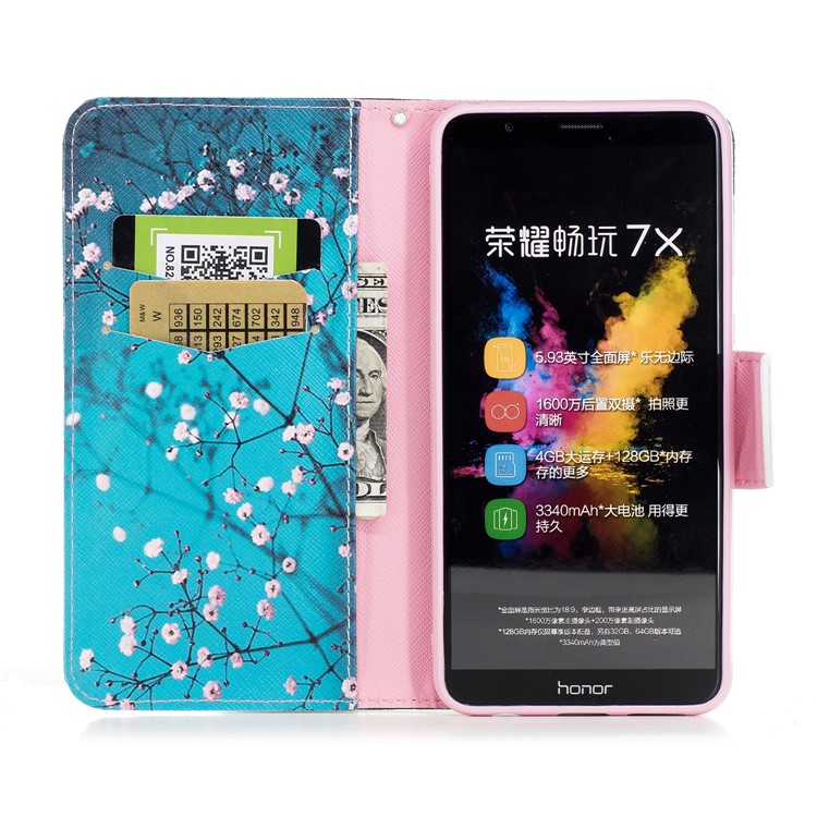 Pattern Printing PU Leather Wallet Stand Cell Phone Case for Huawei Honor 7X - Wintersweet-8