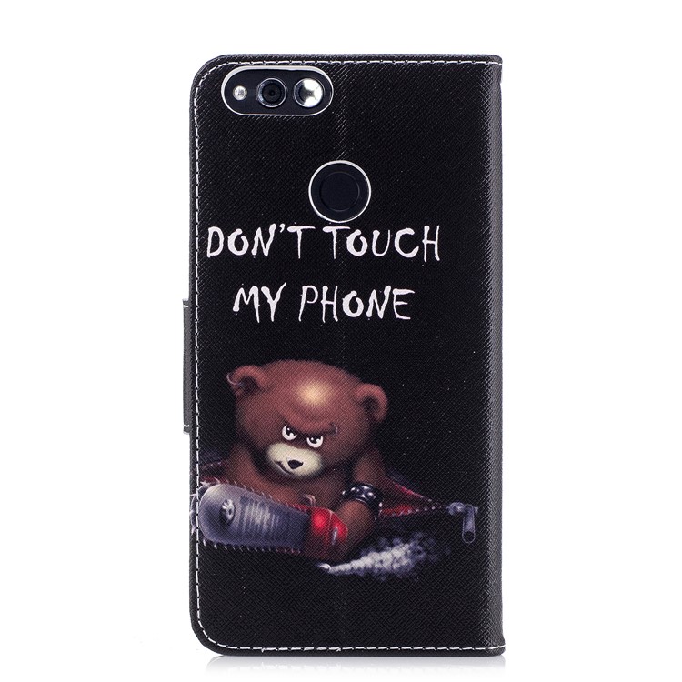Pattern Printing PU Leather Wallet Stand Cell Phone Cover for Huawei Honor 7X - Bear with Saw-3