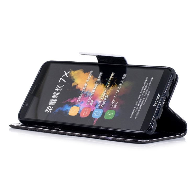 Pattern Printing PU Leather Wallet Stand Cell Phone Cover for Huawei Honor 7X - Bear with Saw-5