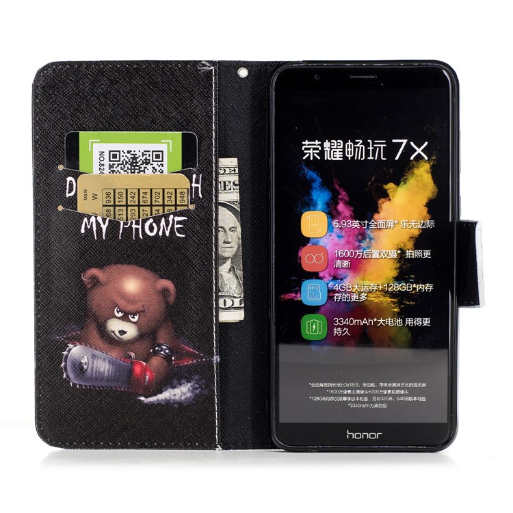 Pattern Printing PU Leather Wallet Stand Cell Phone Cover for Huawei Honor 7X - Bear with Saw-8