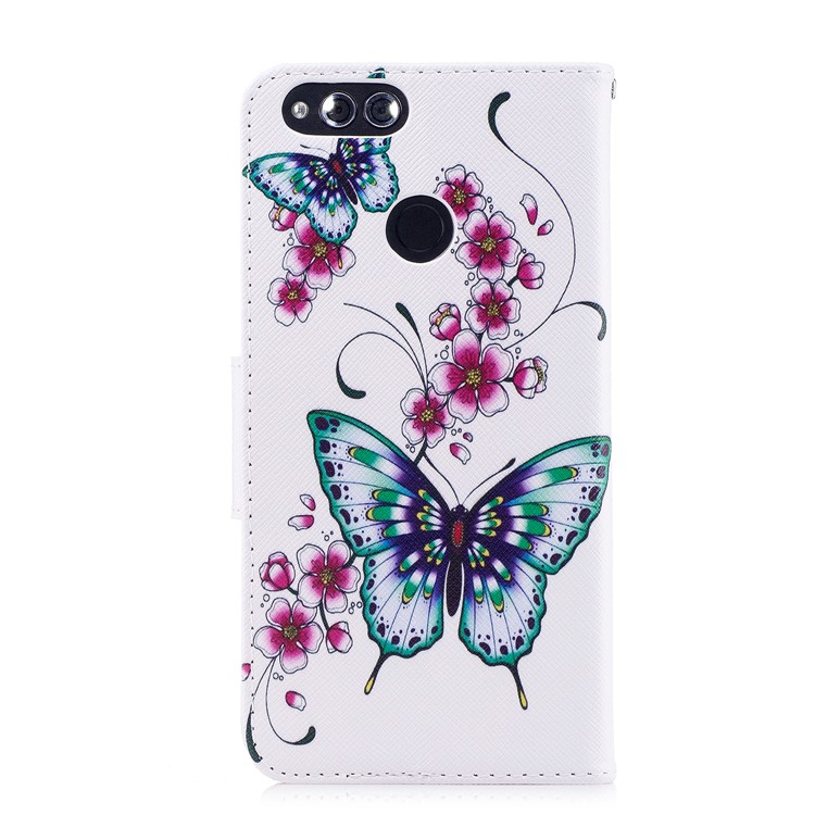 Pattern Printing Leather Wallet Case for Huawei Honor 7X - Butterfly and Flower-3