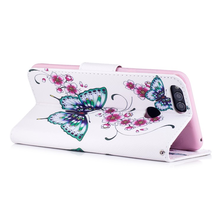 Pattern Printing Leather Wallet Case for Huawei Honor 7X - Butterfly and Flower-4