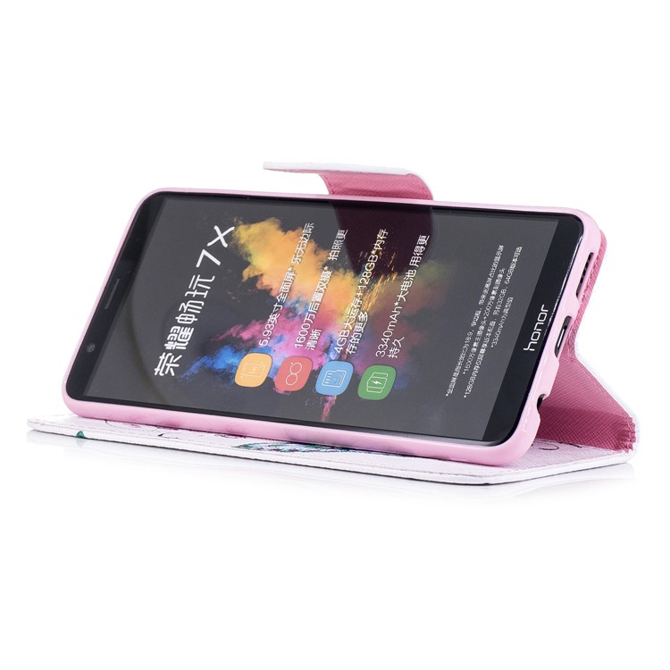 Pattern Printing Leather Wallet Case for Huawei Honor 7X - Butterfly and Flower-5