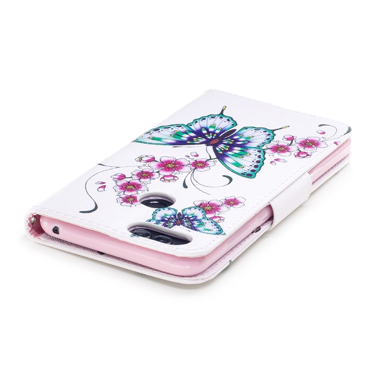 Pattern Printing Leather Wallet Case for Huawei Honor 7X - Butterfly and Flower-7