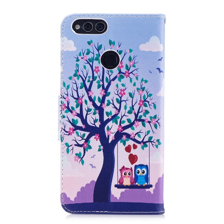 Pattern Printing Leather Wallet Cover for Huawei Honor 7X - Owl and Tree-3