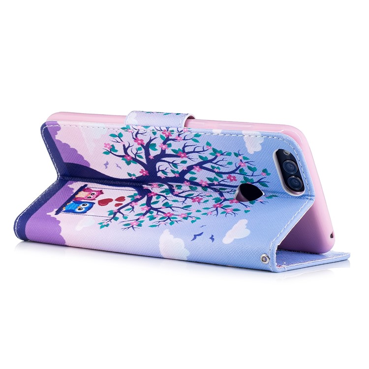 Pattern Printing Leather Wallet Cover for Huawei Honor 7X - Owl and Tree-4