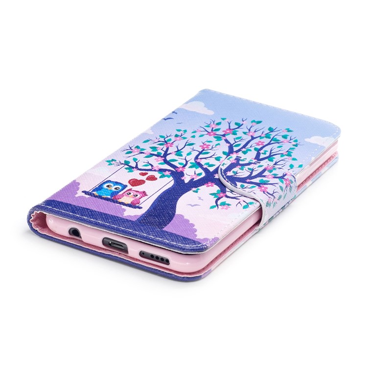 Pattern Printing Leather Wallet Cover for Huawei Honor 7X - Owl and Tree-6