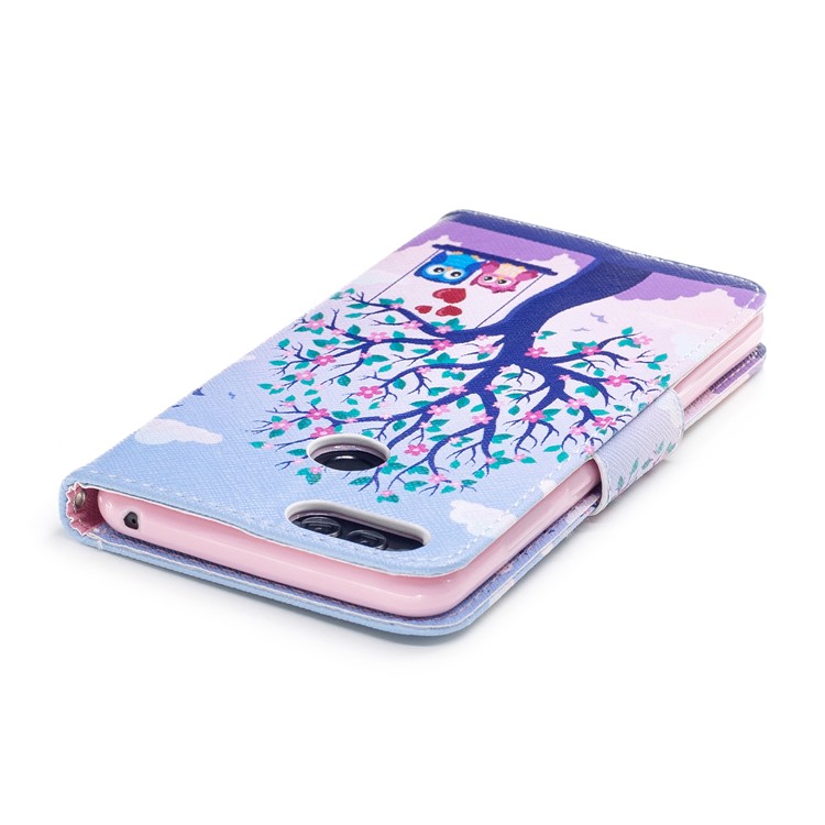 Pattern Printing Leather Wallet Cover for Huawei Honor 7X - Owl and Tree-7
