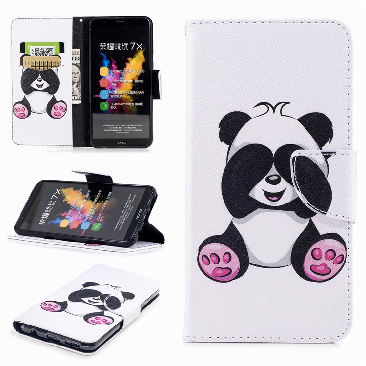 Pattern Printing PU Leather Wallet Case for Huawei Honor 7X - Adorable Panda-1
