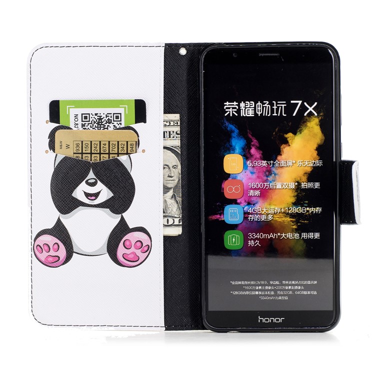 Pattern Printing PU Leather Wallet Case for Huawei Honor 7X - Adorable Panda-8