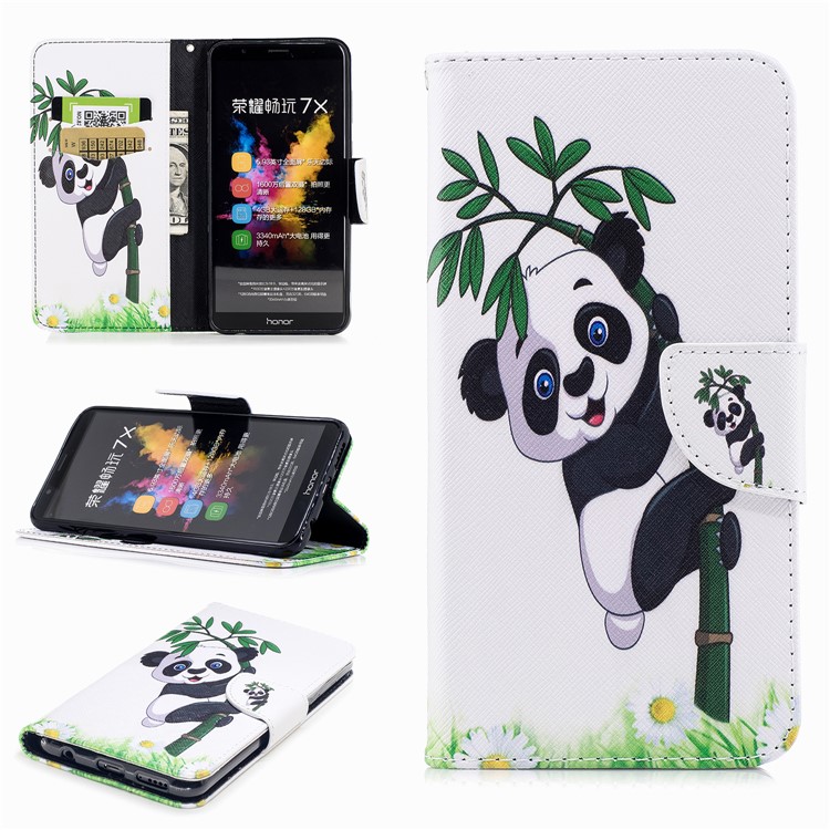 Pattern Printing Wallet Leather Stand Case for Huawei Honor 7X - Lovely Panda-1