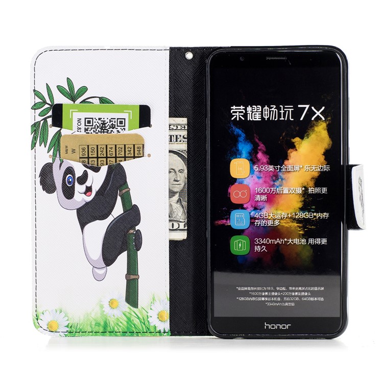 Pattern Printing Wallet Leather Stand Case for Huawei Honor 7X - Lovely Panda-8