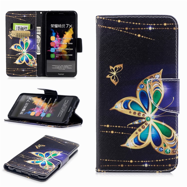 Pattern Printing Wallet Leather Magnetic Case for Huawei Honor 7X - Vivid Butterflies-1