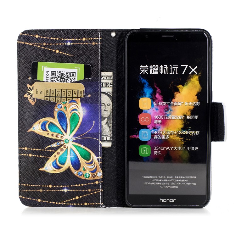 Pattern Printing Wallet Leather Magnetic Case for Huawei Honor 7X - Vivid Butterflies-8