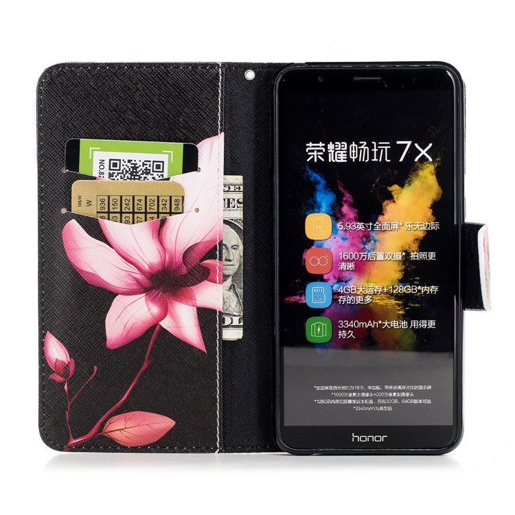 Pattern Printing Cell Phone Leather Wallet Case for Huawei Honor 7X - Flower Pattern-8