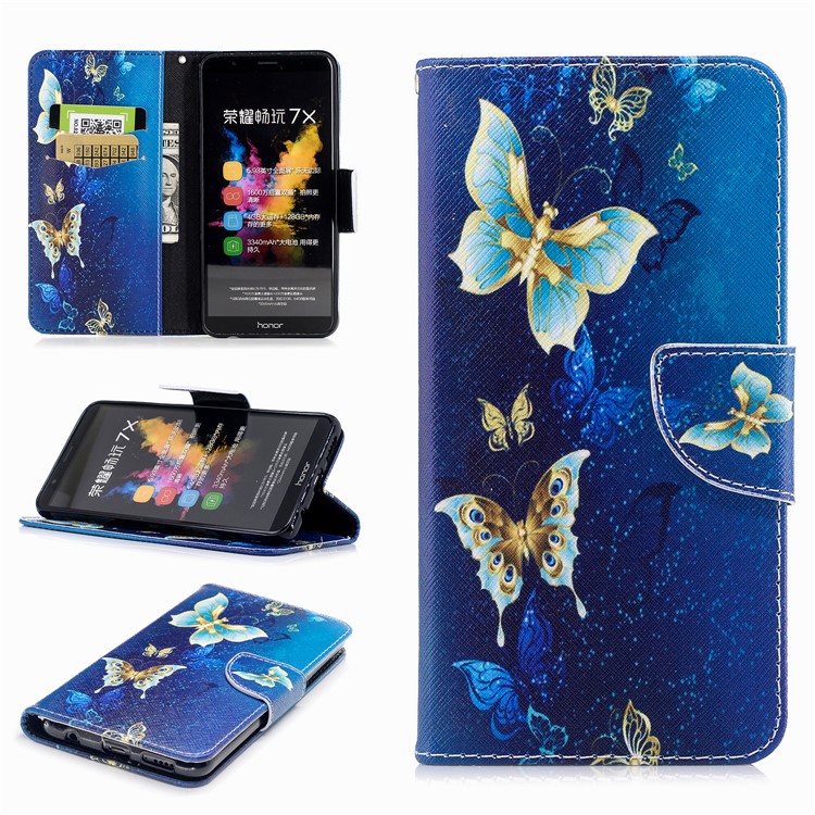 Pattern Printing Stand Leather Wallet Case for Huawei Honor 7X - Colorized Butterfly-1