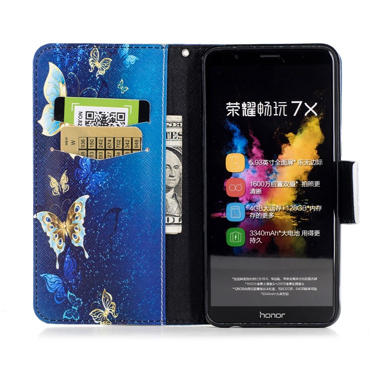 Pattern Printing Stand Leather Wallet Case for Huawei Honor 7X - Colorized Butterfly-8