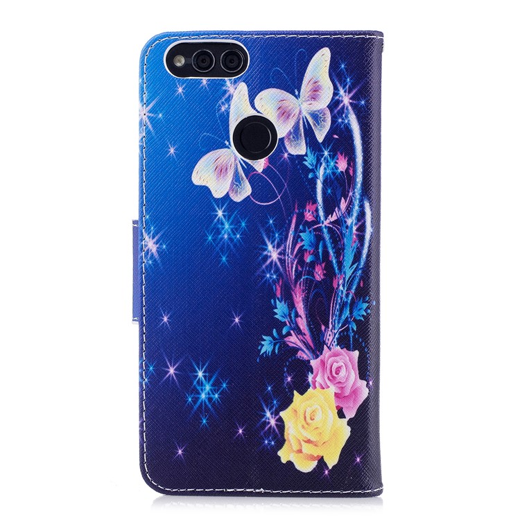 Pattern Printing Magnetic Leather Stand Cover for Huawei Honor 7X - Flora and Butterfly-3