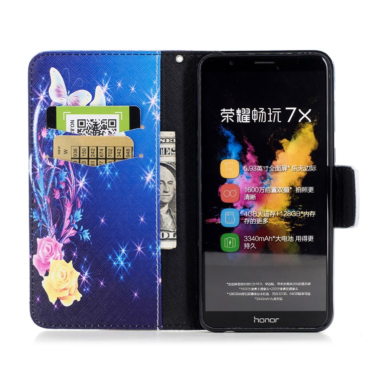 Pattern Printing Magnetic Leather Stand Cover for Huawei Honor 7X - Flora and Butterfly-8