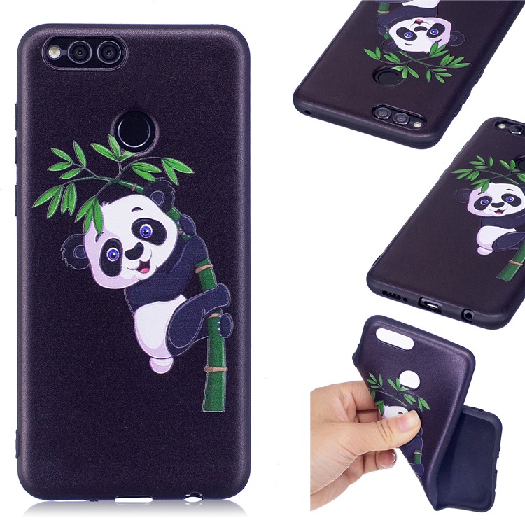 Soft Embossed Pattern Printing TPU Protective Case for Huawei Honor 7X - Panda On Bamboo-1