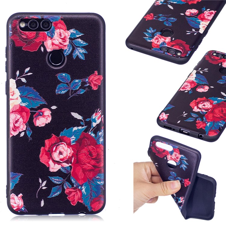Soft Embossed Pattern Printing TPU Protective Cover for Huawei Honor 7X - Peony-1