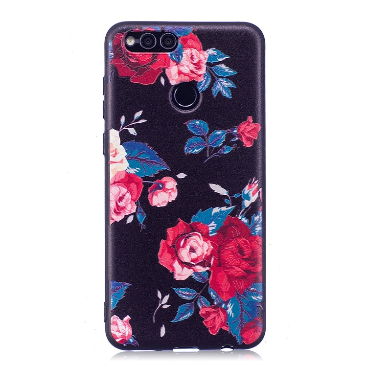 Soft Embossed Pattern Printing TPU Protective Cover for Huawei Honor 7X - Peony-2