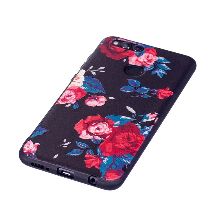Soft Embossed Pattern Printing TPU Protective Cover for Huawei Honor 7X - Peony-3