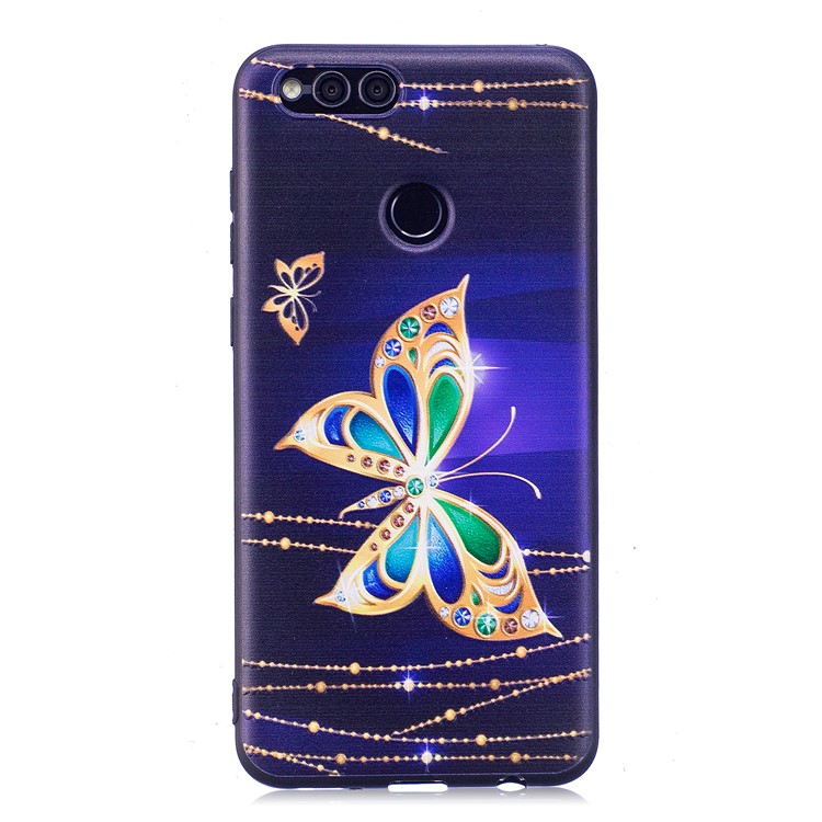 Soft Embossed Pattern Printing TPU Protective Shell for Huawei Honor 7X - Butterfly with Rhinestone-2
