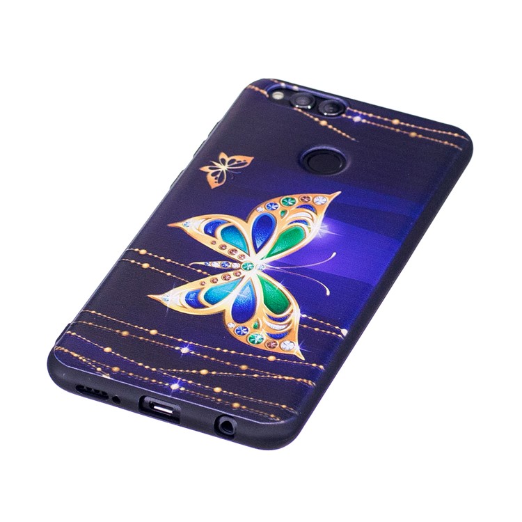Soft Embossed Pattern Printing TPU Protective Shell for Huawei Honor 7X - Butterfly with Rhinestone-3
