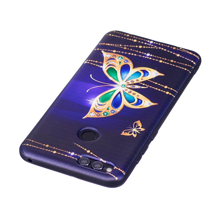 Soft Embossed Pattern Printing TPU Protective Shell for Huawei Honor 7X - Butterfly with Rhinestone-4