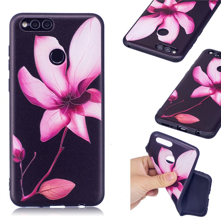 Soft Embossed Pattern Printing TPU Protective Cell Phone Case for Huawei Honor 7X - Flower-1