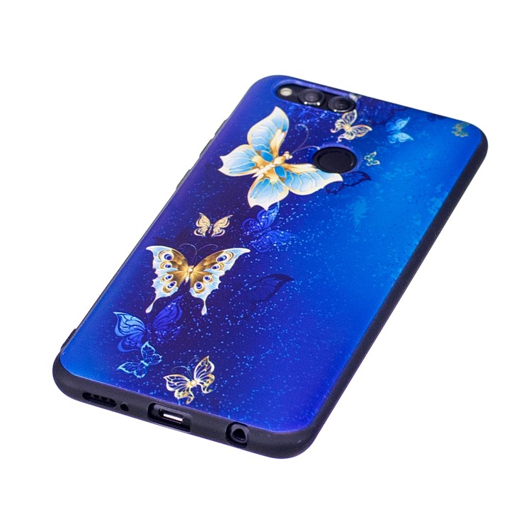 Soft Embossed Pattern Printing TPU Protective Mobile Phone Shell for Huawei Honor 7X - Blue and Gold Butterflies-3