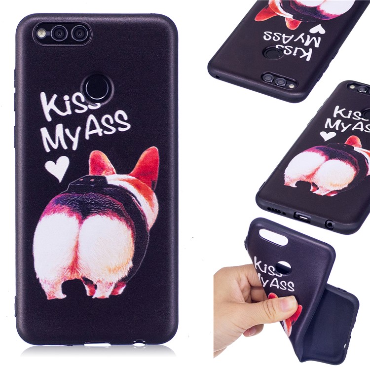 Soft Embossed Pattern Printing TPU Protective Cell Phone Shell for Huawei Honor 7X - Kiss My Ass-1