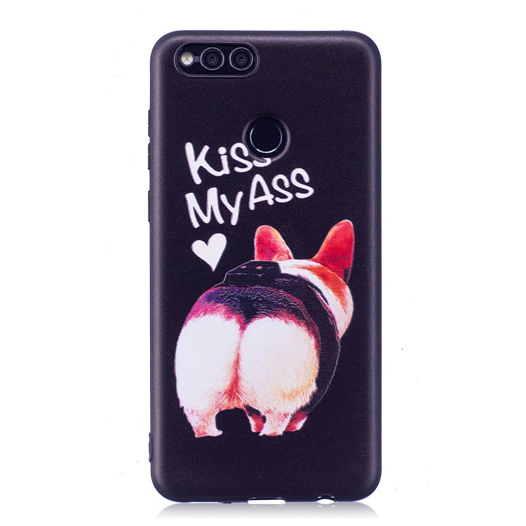 Soft Embossed Pattern Printing TPU Protective Cell Phone Shell for Huawei Honor 7X - Kiss My Ass-2