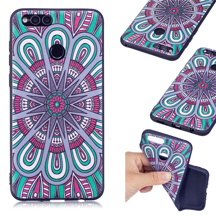 Soft Embossed Pattern Printing TPU Protective Back Case for Huawei Honor 7X - Ancient Pattern-1
