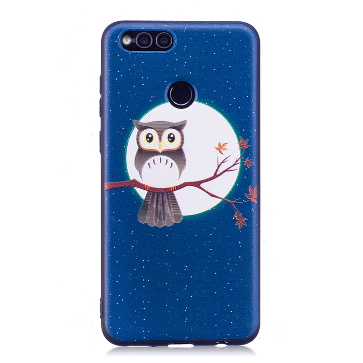 Soft Embossed Pattern Printing TPU Protective Back Casing for Huawei Honor 7X - Owl On Branch-2