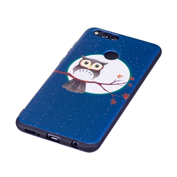 Soft Embossed Pattern Printing TPU Protective Back Casing for Huawei Honor 7X - Owl On Branch-3