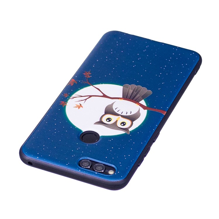 Soft Embossed Pattern Printing TPU Protective Back Casing for Huawei Honor 7X - Owl On Branch-4