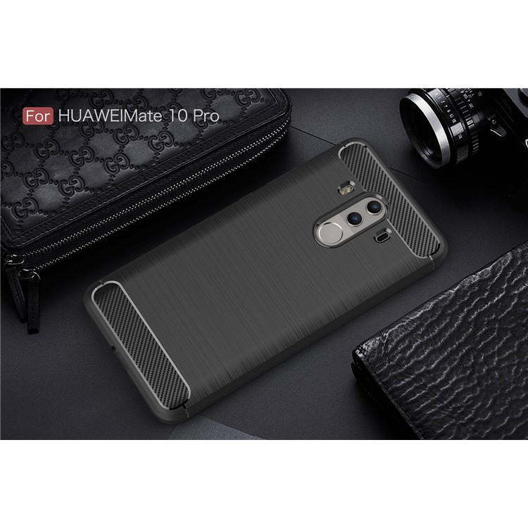 Carbon Fiber Texture Brushed TPU Back Case for Huawei Mate 10 Pro - Black-10