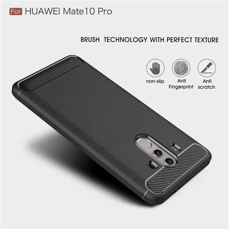 Carbon Fiber Texture Brushed TPU Back Case for Huawei Mate 10 Pro - Black-3