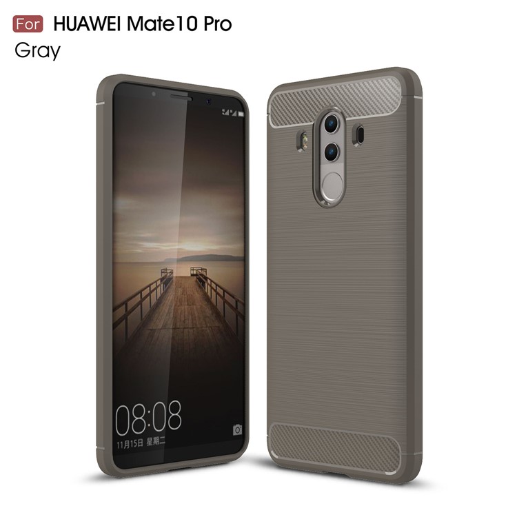 Carbon Fiber Texture Brushed TPU Phone Cover for Huawei Mate 10 Pro - Grey-1
