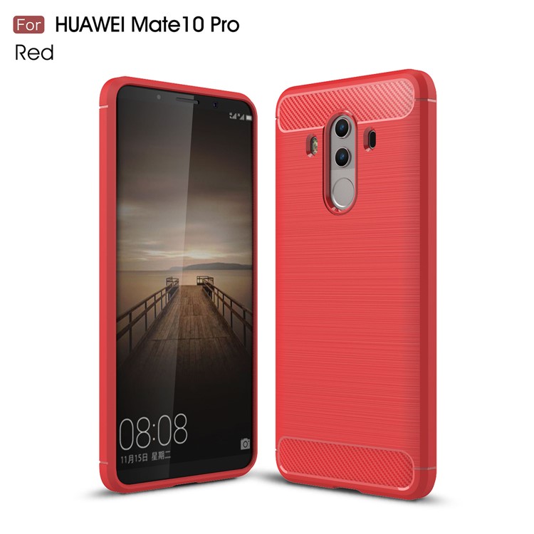 Carbon Fiber Texture Brushed TPU Phone Shell for Huawei Mate 10 Pro - Red-1