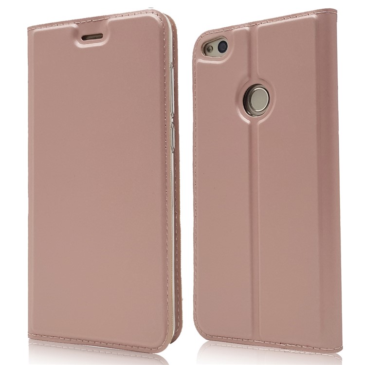 Caixa de Telefone de Couro Magnético Com Slot de Cartão Para Huawei P8 Lite (2017) / Honra 8 Lite - Rosa Ouro