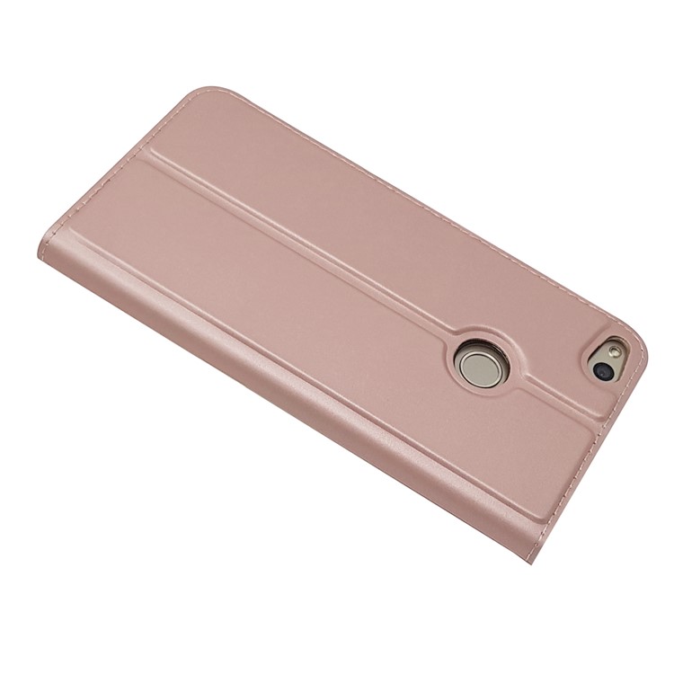 Caixa de Telefone de Couro Magnético Com Slot de Cartão Para Huawei P8 Lite (2017) / Honra 8 Lite - Rosa Ouro