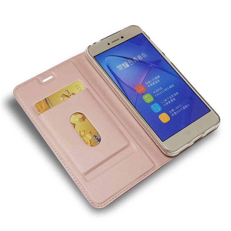 Magnetische Ständer Leder Telefon Fall Mit Kartensteckplatz Für Huawei P8 Lite (2017) / Ehre 8 Lite - Aufgang Gold-5