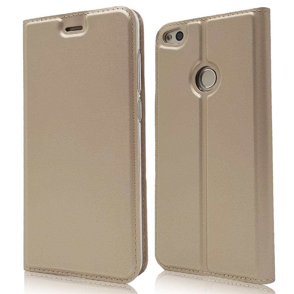 Magnetic Card Holder Stand Leather Protective Cover Case for Huawei P8 Lite (2017) / Honor 8 Lite - Gold-2
