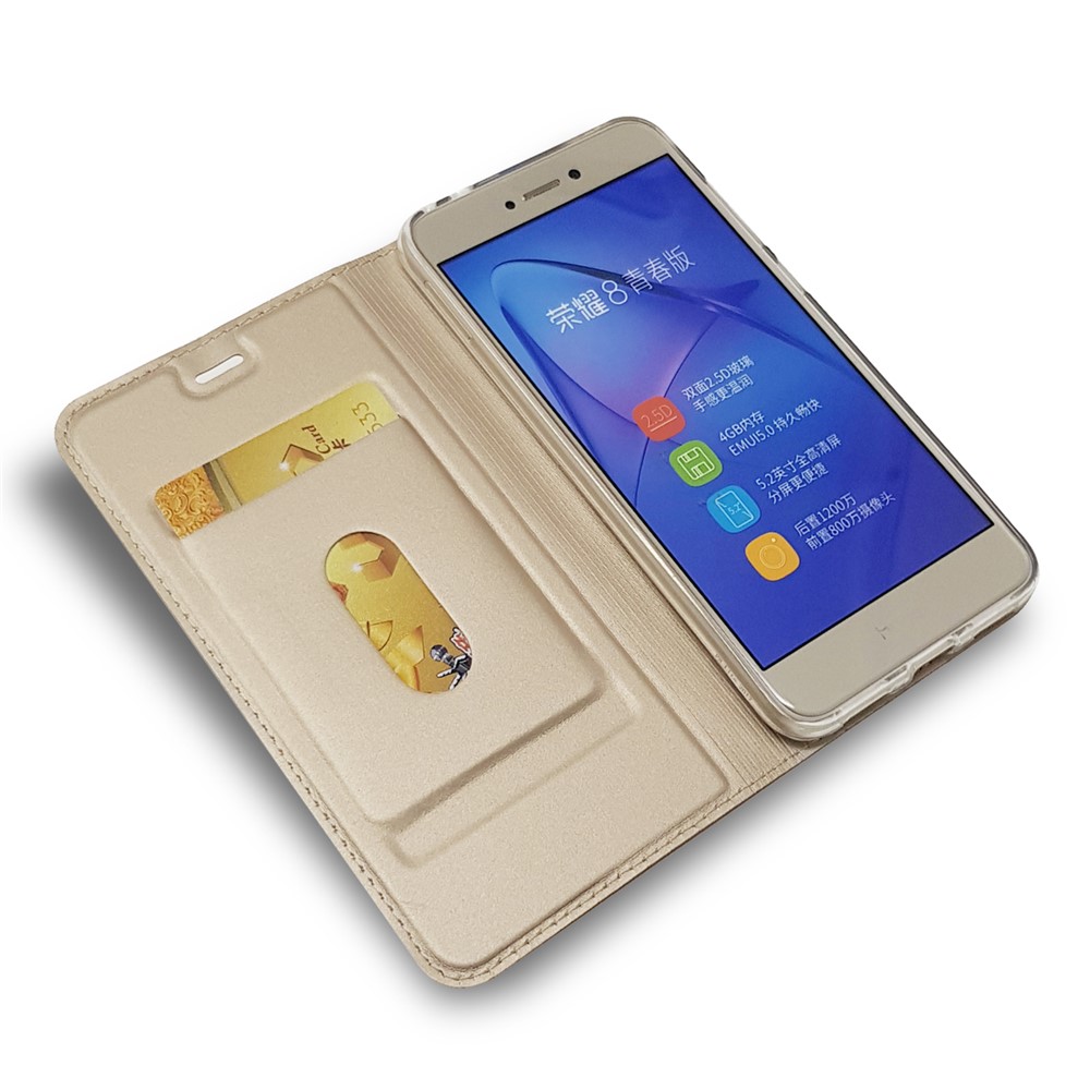 Magnetic Card Holder Stand Leather Protective Cover Case for Huawei P8 Lite (2017) / Honor 8 Lite - Gold-5