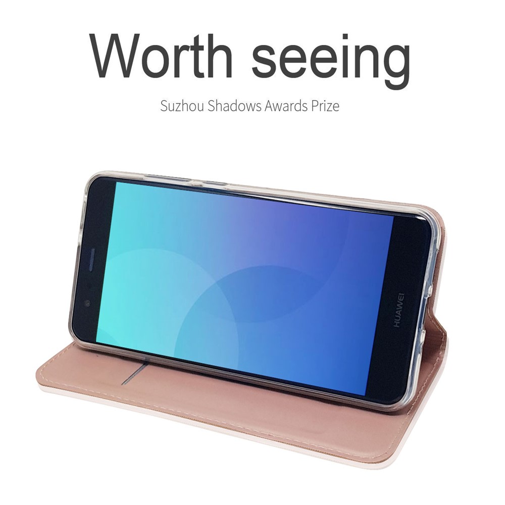 Auto-absorbed Magnetic Leather Stand Flip Cover for Huawei P10 Lite - Rose Gold-4