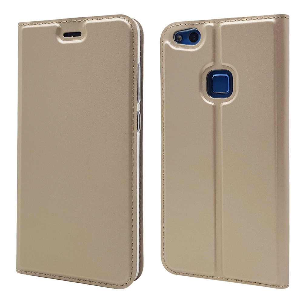 Auto-absorbed Magnetic Leather Stand Flip Shell for Huawei P10 Lite - Gold-3