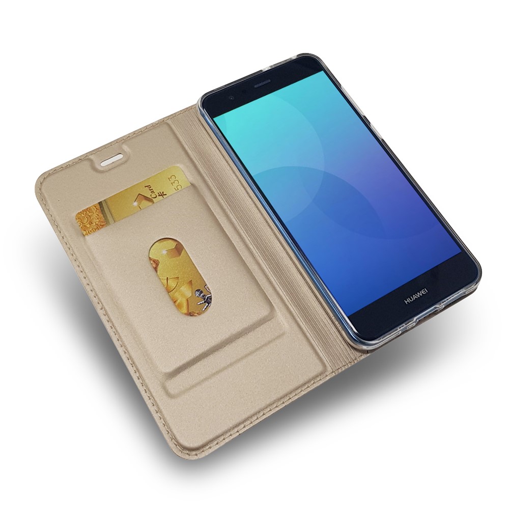 Soporte De Cuero Magnético Absorbido Automáticamente Flip Shell Para Huawei P10 Lite - Oro